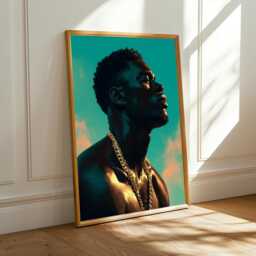Afrocentric Man Portrait Print Gold Chain, Boho Wall Art - Unframed - Poster Only - thumbnail 1