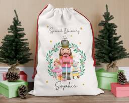 Personalised Christmas Sack, Nutcracker Ballerina Santa Stocking Bag, Father Christmas, Present Eve Box