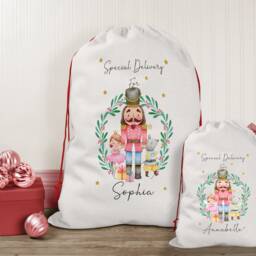 Personalised Christmas Sack, Nutcracker Ballerina Santa Stocking Bag, Father Christmas, Present Eve Box - thumbnail 2