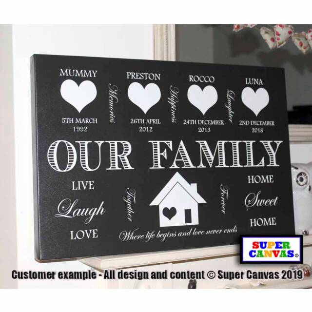 Our Family Word Art Handmade Personalised Framed Wall Canvas Print Mum Dad Wife Husband Friend Wedding Birthday Mothers Day Gift - image 1