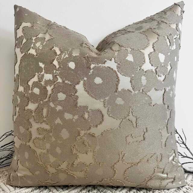 Luxury Taupe Heavily Patterened Scatter Cushion With Metallic Gold Accents Textured Beige For Sofa & Bed - Style 99 - image 1