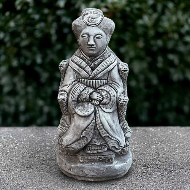 Concrete Chinese Woman Sculpture Outdoor Sitting Statue Stone Elegant Lady Ornament Traditional Decoration Asian Figurine - image 1