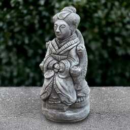 Concrete Chinese Woman Sculpture Outdoor Sitting Statue Stone Elegant Lady Ornament Traditional Decoration Asian Figurine - thumbnail 2
