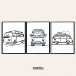 Minimal Campervan Wall Art - Set Of 3 Prints - Outdoor Posters Camper Van Monoline Camp Home Decor Gift Camping Nature Gifts - thumbnail 1