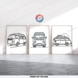 Minimal Campervan Wall Art - Set Of 3 Prints - Outdoor Posters Camper Van Monoline Camp Home Decor Gift Camping Nature Gifts - thumbnail 2