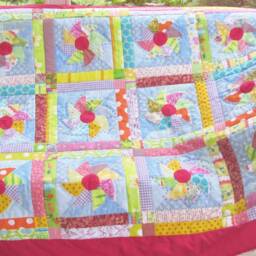 "Hand Quilted Kid Or Baby Quilt Patchwork Pinwheel Blanket, 44"" X 56" - thumbnail 2