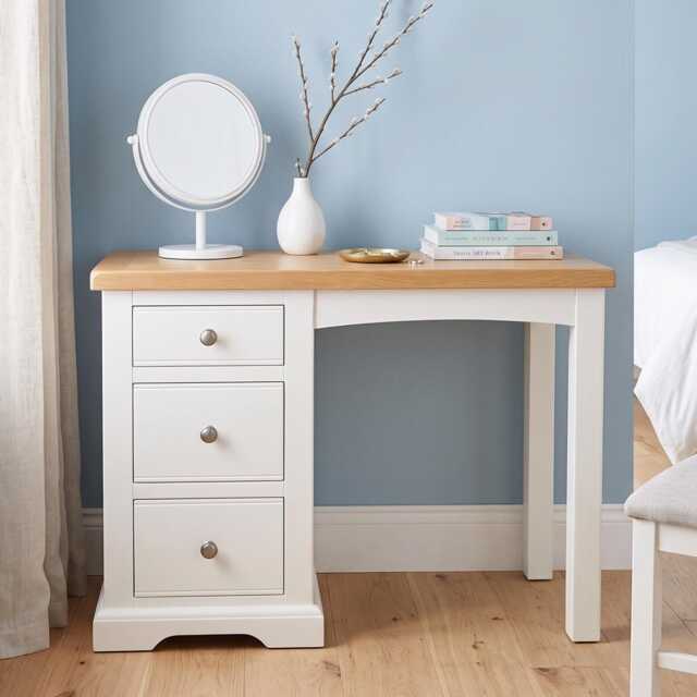 Grofurniture Snow White & Oak 3-Drawer Dressing Table Solid Wood Vanity Desk - image 1