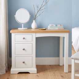 Grofurniture Snow White & Oak 3-Drawer Dressing Table Solid Wood Vanity Desk - thumbnail 1
