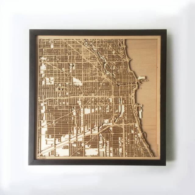 Chicago Wooden Street Map - Laser Cut 3D City Art - image 1