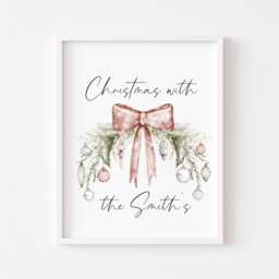 Personalised Christmas Family Name Print Bauble Wreath Seasonal Wall Art - Unframed - thumbnail 1
