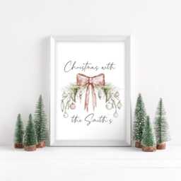 Personalised Christmas Family Name Print Bauble Wreath Seasonal Wall Art - Unframed - thumbnail 3