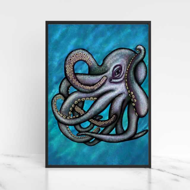 Octopus A4 Print, High Quality Wall Art, Sea Life Marine Decor, Original Artist Biologist Poster - image 1