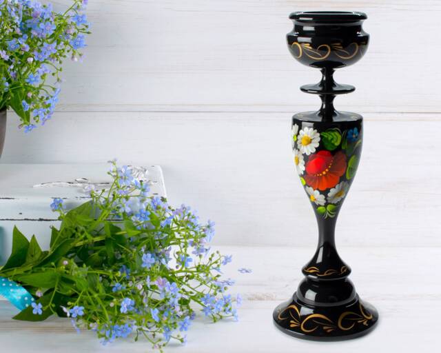 Hand Painted Candlestick Holder Ukrainian Petrykivka Floral Art S181 - image 1