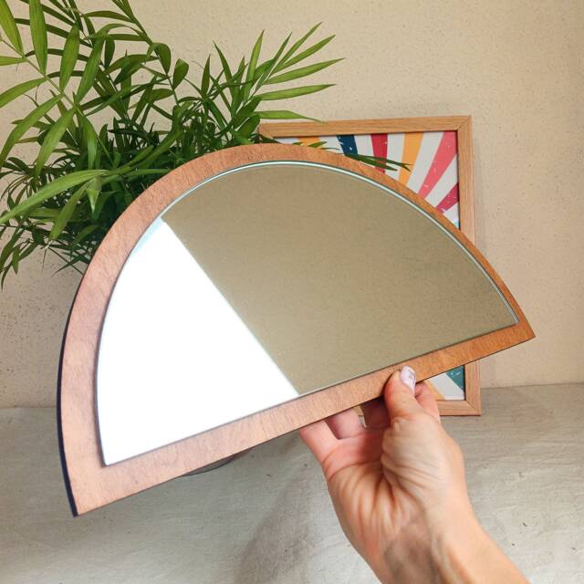 Half Round Small Wall Mirror, Little Half Moon Small Mirror For Wall, Circle Decor, Wood Frame Arched - image 1
