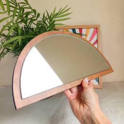 Half Round Small Wall Mirror, Little Half Moon Small Mirror For Wall, Circle Decor, Wood Frame Arched