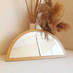 Half Round Small Wall Mirror, Little Half Moon Small Mirror For Wall, Circle Decor, Wood Frame Arched - thumbnail 4