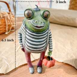 Papier-M??ch?? Frog Figurine With Pumpkin Unique Collectible Statue - thumbnail 4