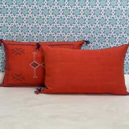 Yakiti-Bright Orange Square Moroccan Pillows, Aka Cactus Silk Pillow, Decorative Pillows, Sabra Pillows, Moroccan Decor Designer Cactus - thumbnail 4