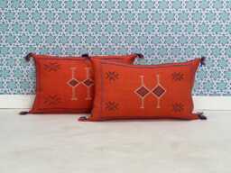 Yakiti-Bright Orange Square Moroccan Pillows, Aka Cactus Silk Pillow, Decorative Pillows, Sabra Pillows, Moroccan Decor Designer Cactus