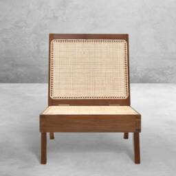 Pierre Jeanneret Inspired Folding Chair - Handmade With Reclaimed Teakwood & Rattan Caning - thumbnail 3