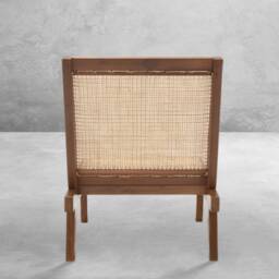 Pierre Jeanneret Inspired Folding Chair - Handmade With Reclaimed Teakwood & Rattan Caning - thumbnail 2