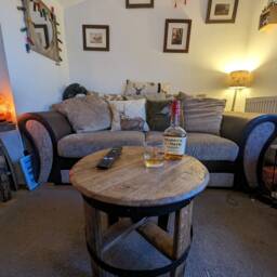 Oak Side Coffee Table Made From A Oak Bourbon Whisky Barrel Lid - thumbnail 2