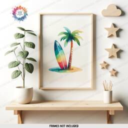 Colourful Surfing Print Set - 3 Posters - Surfer Wall Art Kids Surf Nursery Decor Ocean Artwork Illustration Surfboard Boys Bedroom - thumbnail 3