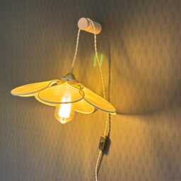 7-Petal Linen & Rattan Flower Lamp - Chandelier Wall Light Handcrafted - thumbnail 4
