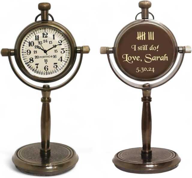 Personalized 8Th Anniversary Desk Clock - Engraved Bronze Tally Mark Design, Gift For Husband, Wife - image 1