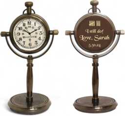 Personalized 8Th Anniversary Desk Clock - Engraved Bronze Tally Mark Design, Gift For Husband, Wife - thumbnail 1
