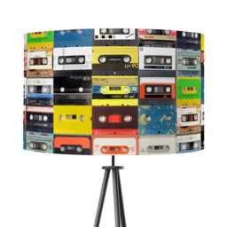 Cassette Print Lampshade Drum Lamp Shade 25cm 30cm 35cm 40cm 45cm Handmade Velvet Home Decor Music Retro 80S Eighties Tapes Kitsch Republic - thumbnail 3