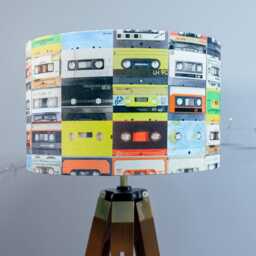 Cassette Print Lampshade Drum Lamp Shade 25cm 30cm 35cm 40cm 45cm Handmade Velvet Home Decor Music Retro 80S Eighties Tapes Kitsch Republic - thumbnail 2