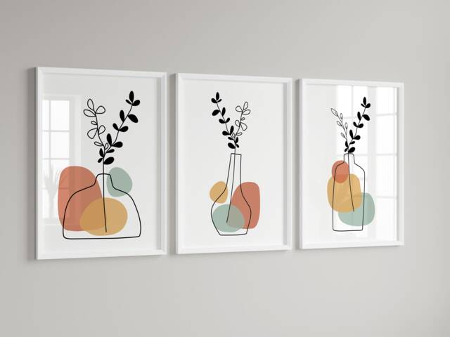 Set Of 3 Abstract Vase Prints, Living Room Posters, Kitchen Neutral Decor, Trio Minimalist Framed Wall Art - image 1