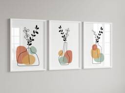 Set Of 3 Abstract Vase Prints, Living Room Posters, Kitchen Neutral Decor, Trio Minimalist Framed Wall Art - thumbnail 1