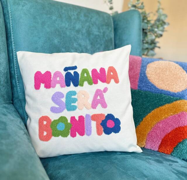 Karol G Manana Sera Bonito Punch Needle Pillow Cover, Ma??ana Ser?? Written Cushion, Throw Pillow, Colorful Tufted - image 1