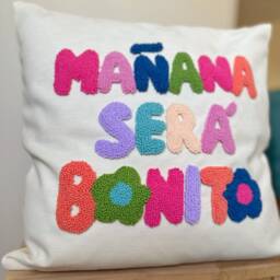 Karol G Manana Sera Bonito Punch Needle Pillow Cover, Ma??ana Ser?? Written Cushion, Throw Pillow, Colorful Tufted - thumbnail 2