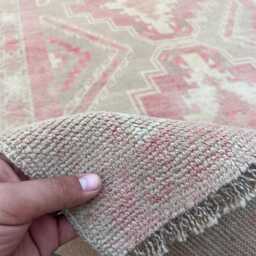 3.6x6.9 Ft, Muted Pink Oushak Rug 4x7, Pastel Area Rug, Distressed Wool Geometric Anatolian For Living Room Bedroom Nursery Rare - thumbnail 4