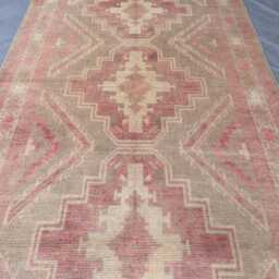 3.6x6.9 Ft, Muted Pink Oushak Rug 4x7, Pastel Area Rug, Distressed Wool Geometric Anatolian For Living Room Bedroom Nursery Rare - thumbnail 3