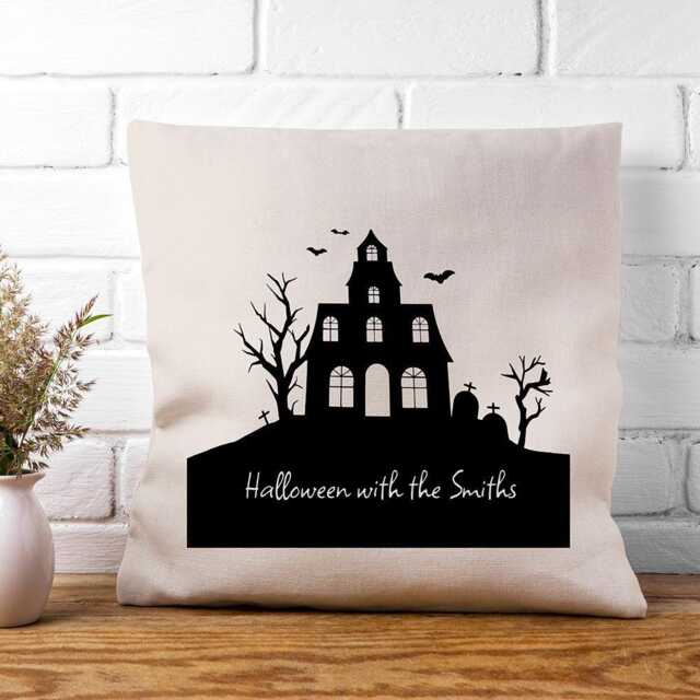 Personalised Halloween Haunted House Cushion Cover - image 1