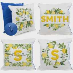 Personalised 4 X Outdoor Cushion Covers Waterproof Set Of Four Custom Floral Theme Garden Pillows Lemon Patio Throws Summer Vibe Family Name - thumbnail 3