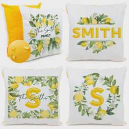 Personalised 4 X Outdoor Cushion Covers Waterproof Set Of Four Custom Floral Theme Garden Pillows Lemon Patio Throws Summer Vibe Family Name