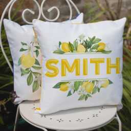 Personalised 4 X Outdoor Cushion Covers Waterproof Set Of Four Custom Floral Theme Garden Pillows Lemon Patio Throws Summer Vibe Family Name - thumbnail 2