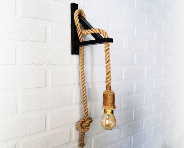 Handmade Rustic Rope Sconce Loft Style Wooden Wall Lamp - image 1