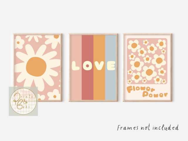 Set Of 3 Flower Power Teen & Tween Prints. Pink, Purple Aqua Good Vibes, Positivity Prints - Prints Only