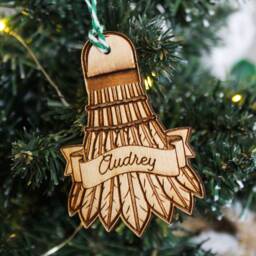 Personalised Badminton Christmas Shuttlecock Ornament Wood Custom Bauble Laser Engraved Rustic Wooden Name Personalise Tree Decoration Irish - thumbnail 3