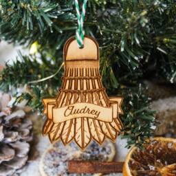 Personalised Badminton Christmas Shuttlecock Ornament Wood Custom Bauble Laser Engraved Rustic Wooden Name Personalise Tree Decoration Irish - thumbnail 2