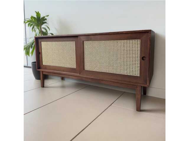 Solid Wood Sideboard With Cane Webbing, Custom Size Credenza, Storage Cabinet, Modern Bohemian Rattan Sideboard, Luxury Console - image 1