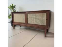 Solid Wood Sideboard With Cane Webbing, Custom Size Credenza, Storage Cabinet, Modern Bohemian Rattan Sideboard, Luxury Console