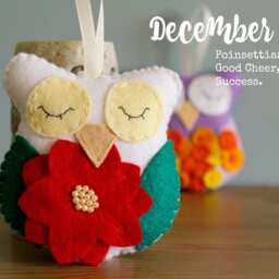 December Birth Month Felt Owl Ornament Poinsettia Christmas Decoration - thumbnail 2
