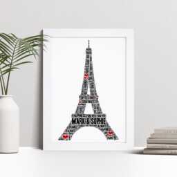 Personalised Eiffel Tower Print - Custom Word Wall Art Frame Anniversary, Engagement Gifts For Him, Her, Couples Husband, Wife - thumbnail 1